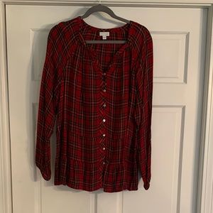 Red flannel pattern blouse.